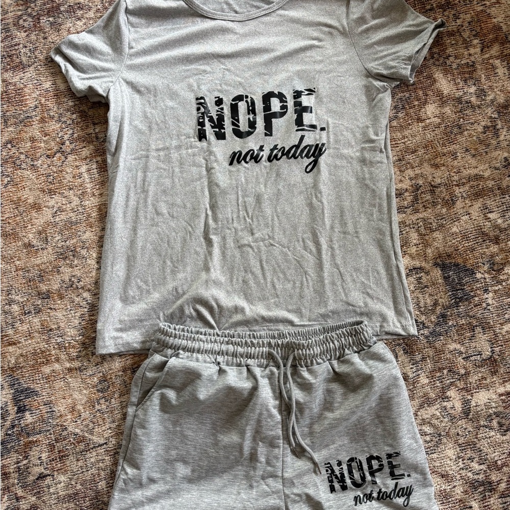Gray Graphic Tee and Shorts Set